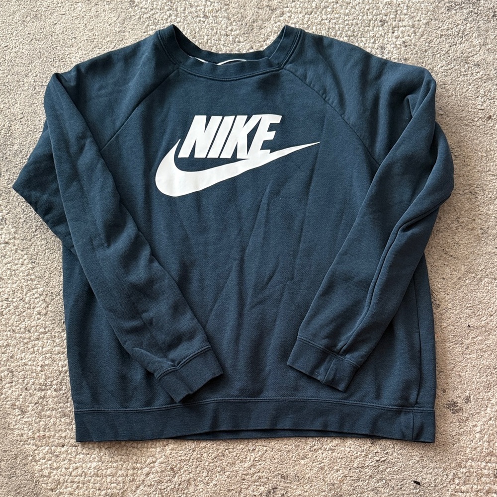 Nike Women’s Crewneck Sweatshirt - Dark Blue with White Logo Size Medium